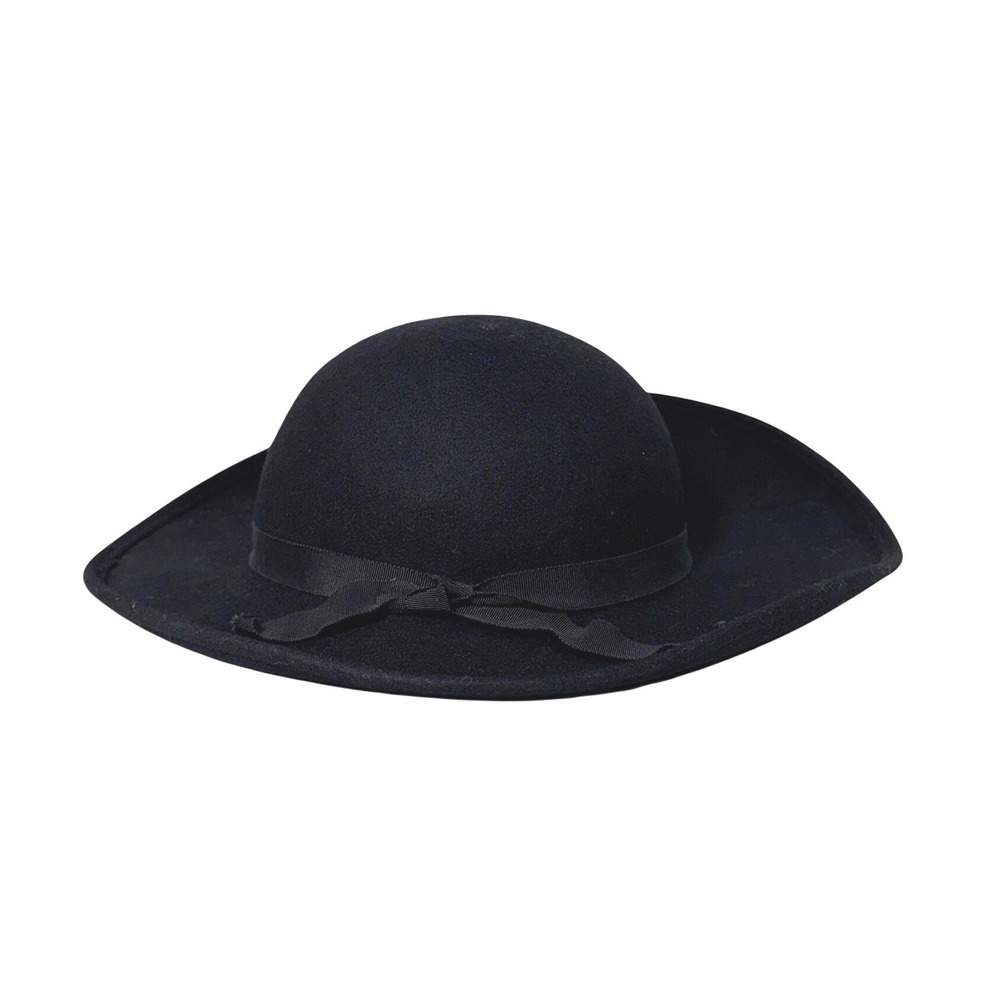 Miss Bierner Michael Howard Vintage Black Wool Wide Brim Felt Hat Ribbon Bow